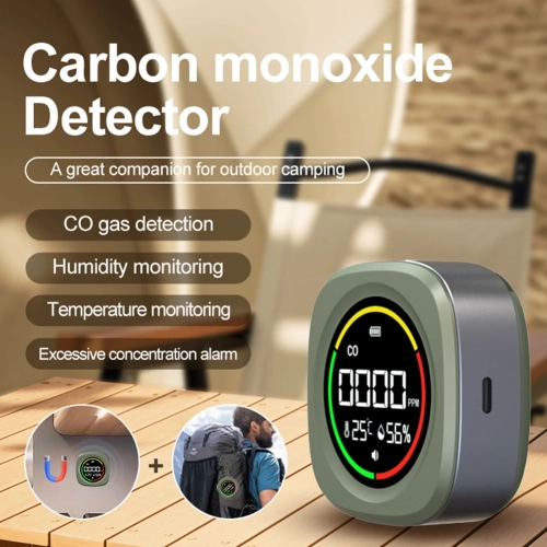 3 In 1 Carbon Monoxide Detector Rechargeable CO Air Quality Monitor CO Temperature Humidity Detector for Outdoor Camping RV Car