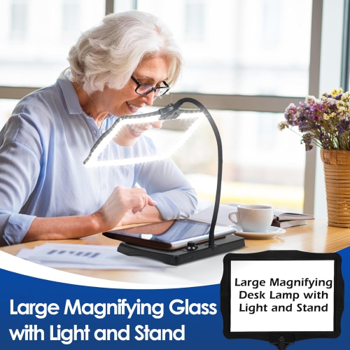 3x Large Rechargeable Magnifying Glass, Desktop Magnifier with 48 LED Light USB Rechargeable Magnifier for Reading Repair Tasks
