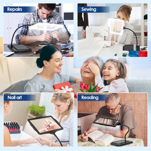 3x Large Rechargeable Magnifying Glass, Desktop Magnifier with 48 LED Light USB Rechargeable Magnifier for Reading Repair Tasks