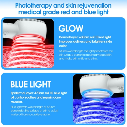 Silicone Facial Cleanser,Red and Blue Light Vibration Facial Cleanser, Hot and Cold Compress Electric Massage Beauty Device