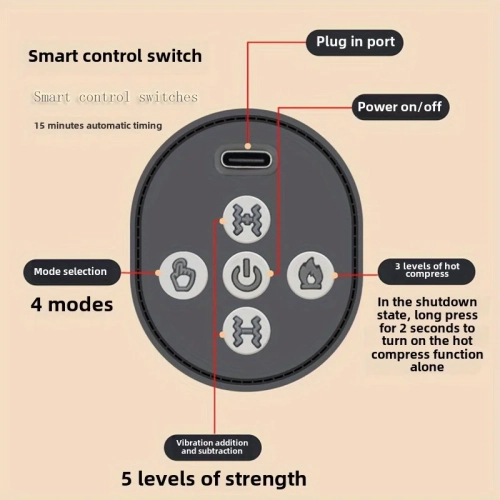 Coussin de massage cervical avec coussin chauffant vibrant pour le sommeil Modèle de recharge en 5 points – Vibration + chauffage + pile au lithium