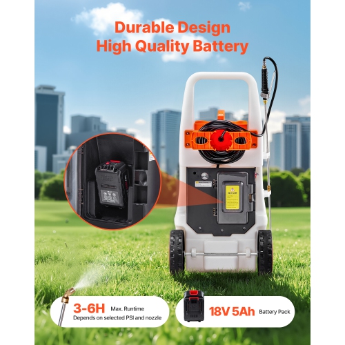 VEVOR 13.1 Gallons Battery-Powered Sprayer with Wheeled Cart, Electric Weed Sprayer, Adjustable 0-80 PSI, Yard Lawn Sprayers with Wheels, 5 Nozzles &