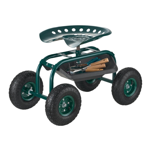 VEVOR 300 lbs Weight Capacity Rolling Garden Cart with Swivel Seat, Heavy Duty Garden Seat with Storage Basket & Tool Tray, Outdoor Utility Gardening