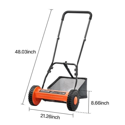 VEVOR 16 inch Push Reel Lawn Mower, 5 Blades Manual Push Mower No Motor, 0.6-1.75 in Adjustable Cutting Height, Walk-Behind Lawn Mowers with Grass