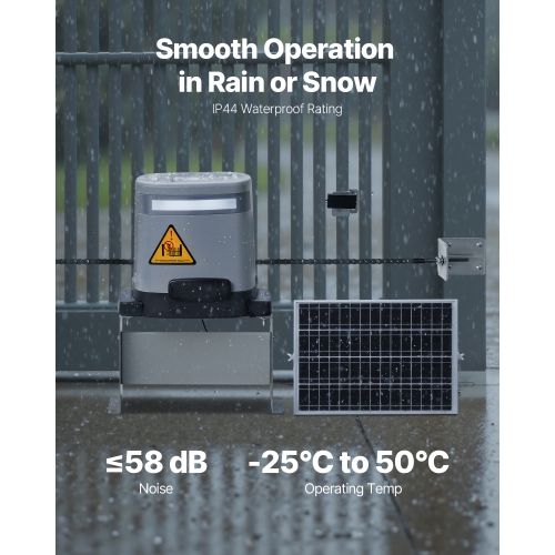VEVOR 280W Solar Gate Opener, Electric Gate Opener for Doors up to 65.6ft 1799lbs, Chain Drive Sliding Fence Door Motor with Infrared Sensor & 2