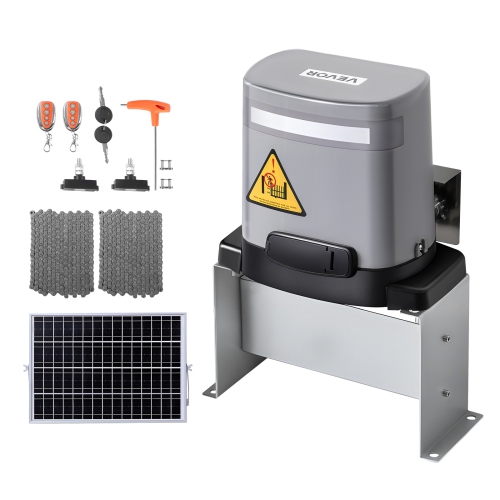 VEVOR 280W Solar Gate Opener, Electric Gate Opener for Doors up to 65.6ft 1799lbs, Chain Drive Sliding Fence Door Motor with Infrared Sensor & 2