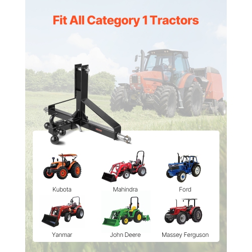 VEVOR 3 Point Trailer Hitch with 2 in Receiver, 3pt Quick Hitch Attachment, Heavy Duty Tractor Tow Drawbar Adapter, Compatible with Kubota, Mahindra,