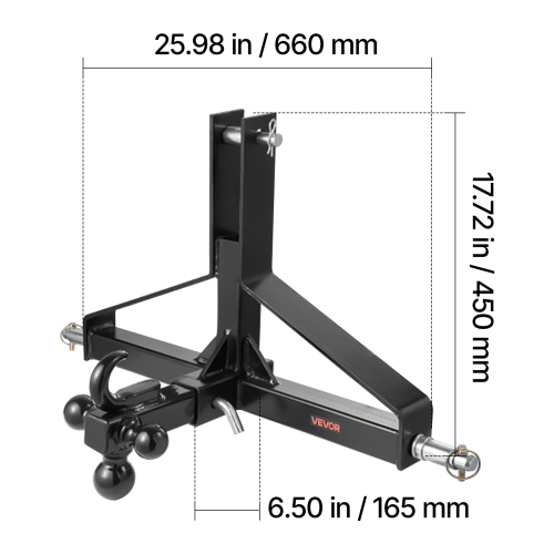 VEVOR 3 Point Trailer Hitch with 2 in Receiver, 3pt Quick Hitch Attachment, Heavy Duty Tractor Tow Drawbar Adapter, Compatible with Kubota, Mahindra,