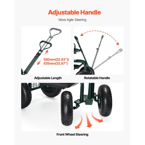 VEVOR 400lbs Weight Capacity Garden Seat with Wheels, Rolling Garden Stool with Height Adjustable & 360° Swivel Seat, Gardening Cart Bench, Ergonomic