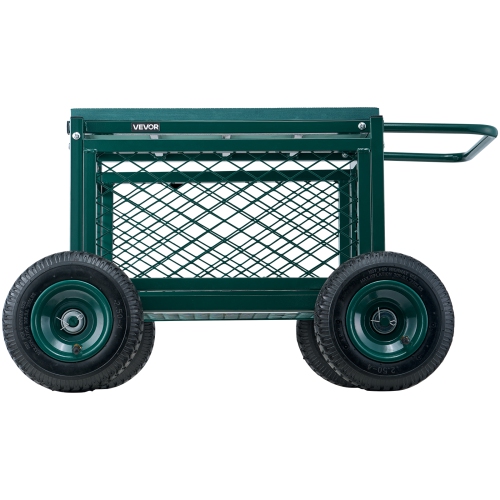 VEVOR 400 LBS Load Rolling Garden Cart with Seat, Metal Rolling Garden Work Seat with Wheels, Heavy Duty Gardening Cart Scooter, Outdoor Wagon &