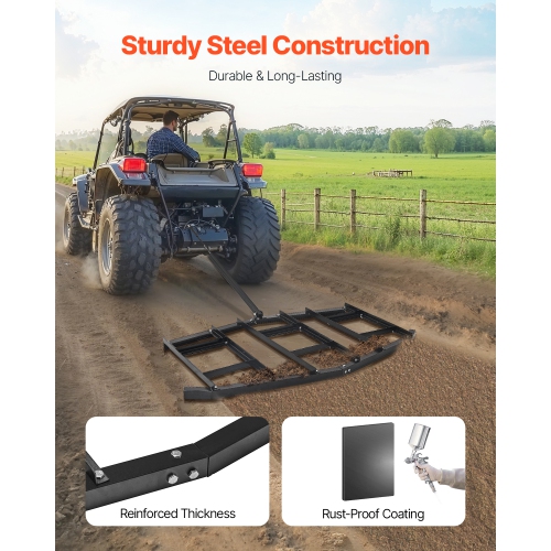 VEVOR 84" Width Drag Harrow, Tow Behind Drag Harrow, Q235 Steel Driveway Grader with Adjustable Bars & Pin Hitch, Support up to 50 lbs, Tractor