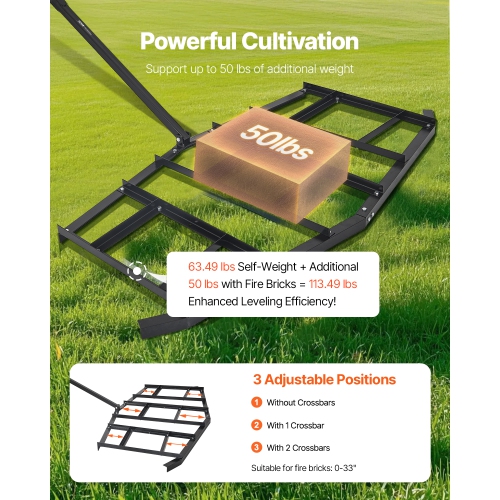 VEVOR 84" Width Drag Harrow, Tow Behind Drag Harrow, Q235 Steel Driveway Grader with Adjustable Bars & Pin Hitch, Support up to 50 lbs, Tractor