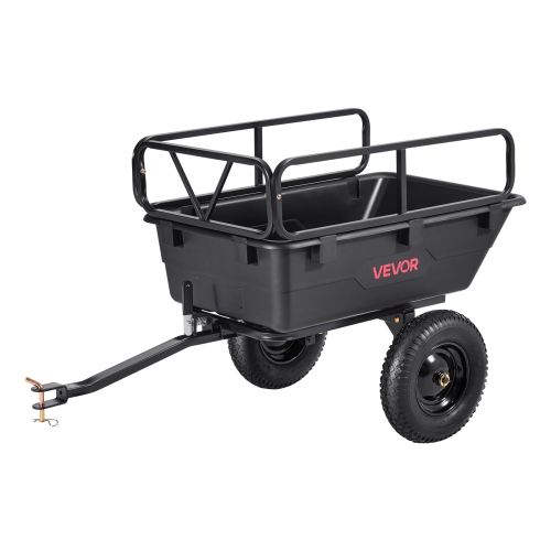 VEVOR 10 Cu. Ft 500lbs Garden Utility Trailer, ATV UTV Hauling Trailer, Tow Behind Poly Dump Cart with 16" Tires, Hand Pull or Foot Pedal, Heavy Duty
