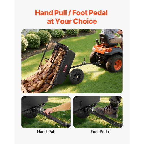 VEVOR 10 Cu. Ft 500lbs Garden Utility Trailer, ATV UTV Hauling Trailer, Tow Behind Poly Dump Cart with 16" Tires, Hand Pull or Foot Pedal, Heavy Duty