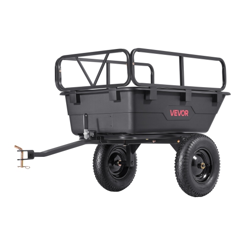 VEVOR 10 Cu. Ft 500lbs Garden Utility Trailer, ATV UTV Hauling Trailer, Tow Behind Poly Dump Cart with 16" Tires, Hand Pull or Foot Pedal, Heavy Duty