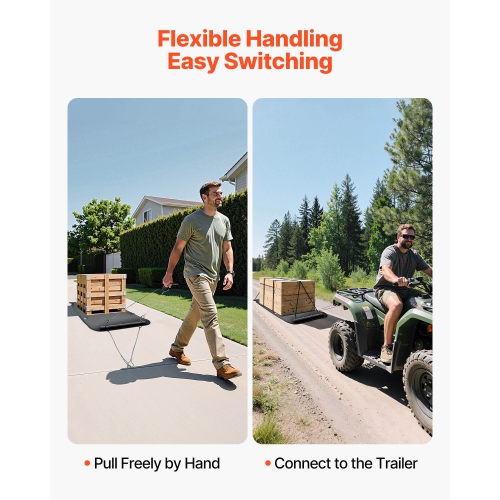 VEVOR 90 x 46 in Yard Drag Sled, 1500lbs Heavy Duty Utility Sled, HDPE Drag Glider with Ropes & Pull Cables, Hand & Vehicle Use Game Hauler for