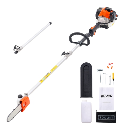 VEVOR 25CC 2 Stroke Gas Pole Saw, Gas Powered Pole Saws with 8 in Cutting Bar, Cordless Tree Trimmer with 23 fl.oz Fuel Tank, 6.5 to 9 ft Extendable,