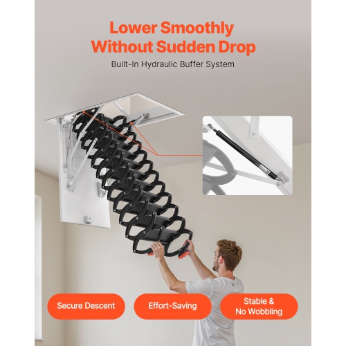 VEVOR 660LBS/299.4KG Capacity Attic Ladder, Fits 9.5 to 10.2 ft Ceiling Height and 39.4 x 27.5 inch Opening Size, Alloy Steel Pull-Down Retractable