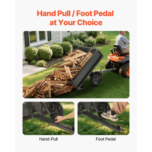 VEVOR 10 Cu. Ft Garden Utility Trailer,500lbs Capacity, ATV UTV Hauling Trailer, Tow Behind Steel Dump Cart with 14" Tires, Hand Pull or Foot Pedal,