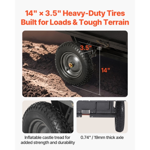 VEVOR 10 Cu. Ft Garden Utility Trailer,500lbs Capacity, ATV UTV Hauling Trailer, Tow Behind Steel Dump Cart with 14" Tires, Hand Pull or Foot Pedal,