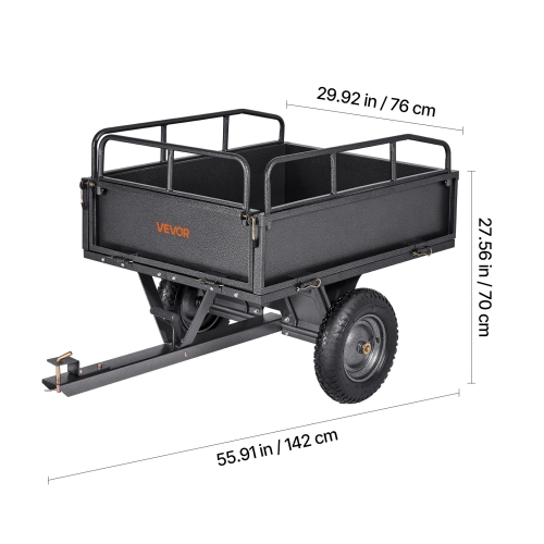 VEVOR 10 Cu. Ft Garden Utility Trailer,500lbs Capacity, ATV UTV Hauling Trailer, Tow Behind Steel Dump Cart with 14" Tires, Hand Pull or Foot Pedal,