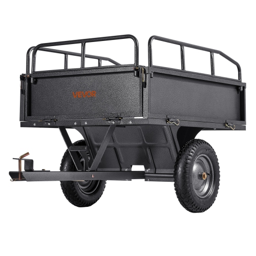 VEVOR 10 Cu. Ft Garden Utility Trailer,500lbs Capacity, ATV UTV Hauling Trailer, Tow Behind Steel Dump Cart with 14" Tires, Hand Pull or Foot Pedal,