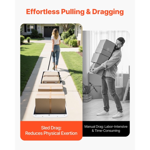 VEVOR 110 x 40 in Yard Drag Sled,1600lbs Heavy Duty Utility Sled, PE Drag Glider with Ropes & Pull Cable, Dual Use Game Hauler for Firewood Ice