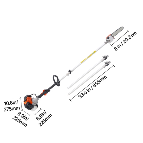VEVOR 33CC 2 Stroke Gas Pole Saw,Gas Powered Pole Saws with 8 in Cutting Bar, Cordless Tree Trimmer with 30 fl.oz Fuel Tank, 6.7 to 11.6 ft
