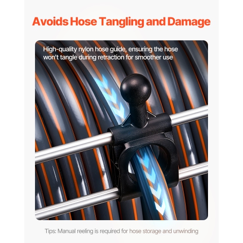 VEVOR Wall Mounted Garden Hose Reel, Holds 150 ft 5/8-inch Water Hose Winder, Heavy-Duty Stainless Steel, Outdoor Manual Reel with Brass Fitting &