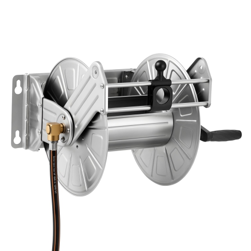 VEVOR Wall Mounted Garden Hose Reel, Holds 150 ft 5/8-inch Water Hose Winder, Heavy-Duty Stainless Steel, Outdoor Manual Reel with Brass Fitting &