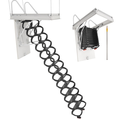 VEVOR 660LBS/299.4KG Capacity Attic Ladder, Fits 10.5 to 11 ft Ceiling Height and 39.4 x 27.5 inch Opening Size, Alloy Steel Pull-Down Retractable