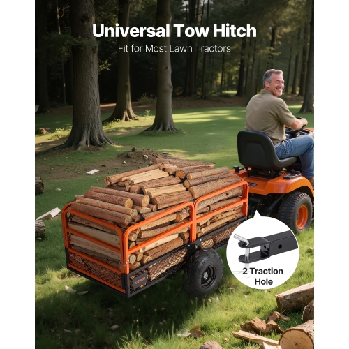 22 pi3 VEVOR avec Remorque utilitaire de jardin, 1600&nbsp;lb, remorque de VUTT, remorques de remorquage en acier, panneau arrière amovible,