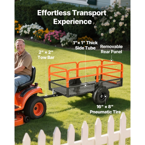 22 pi3 VEVOR avec Remorque utilitaire de jardin, 1600&nbsp;lb, remorque de VUTT, remorques de remorquage en acier, panneau arrière amovible,