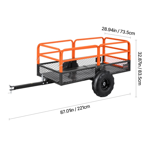 22 pi3 VEVOR avec Remorque utilitaire de jardin, 1600&nbsp;lb, remorque de VUTT, remorques de remorquage en acier, panneau arrière amovible,
