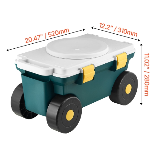 VEVOR 2 in 1 Garden Scooter with Seat, Rolling Garden Cart with Storage Bin, Supports up to 227 lbs, Outdoor Wagon with Handle, Lightweight Storage