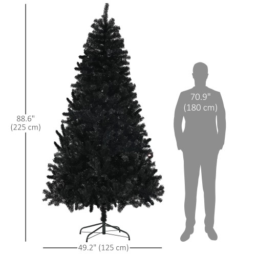 HOMCOM 7.5ft Unlit Artificial Christmas Tree, Xmas Tree with 1346 Branch Tips, Auto Open and Steel Base, Holiday Decoration for Home Office, Black