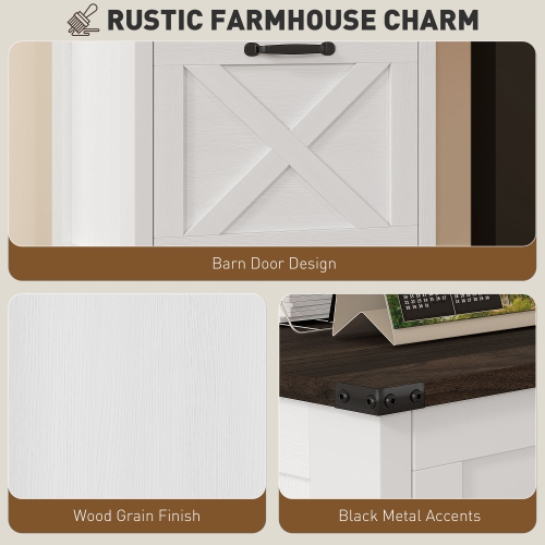 HOMCOM 2 Drawer File Cabinet with Silent Slides, Rustic Farmhouse Filing Cabinet with Barn Doors for A4/Letter Size, Printer Stand with Storage for