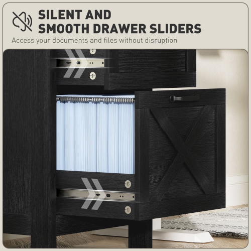 HOMCOM – Classeur à 2 tiroirs avec glissières silencieuses, classeur rustique avec portes de grange pour format A4/lettre, support d'imprimante avec