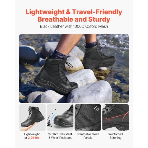 VEVOR 6 inch Men's Military Tactical Boots,Combat Hiking Work Boots, Lightweight & Breathable & Sturdy Mens Motorcycle Interceptor Trooper Boot, for