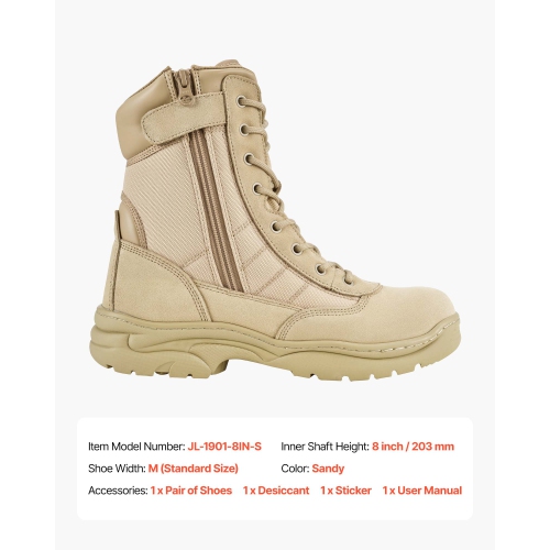 Bottes tactiques militaires VEVOR 8 po pour hommes, bottes de travail de randonnée de combat, bottes de soldat d'intercepteur de moto légères et