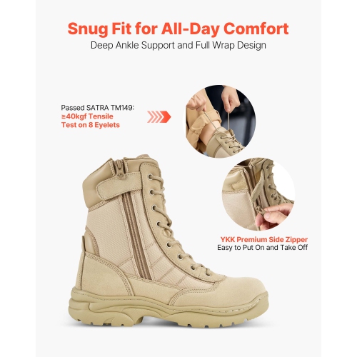 Bottes tactiques militaires VEVOR 8&nbsp;po pour hommes, bottes de travail de randonnée de combat, bottes de soldat d'intercepteur de moto légères et