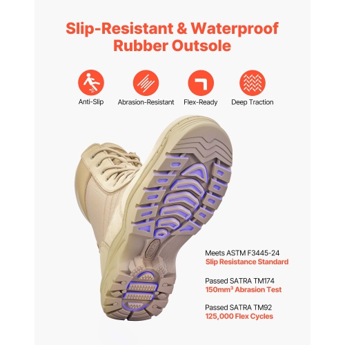 Bottes tactiques militaires VEVOR 8&nbsp;po pour hommes, bottes de travail de randonnée de combat, bottes de soldat d'intercepteur de moto légères et