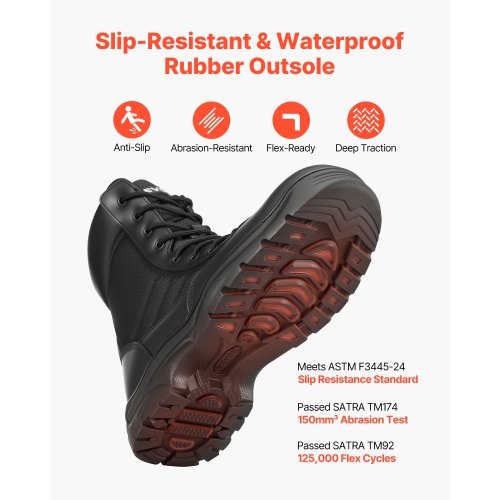 VEVOR 8 inch Men's Military Tactical Boots,Combat Hiking Work Boots, Lightweight & Breathable Side Zipper Mens Motorcycle Interceptor Trooper Boot,