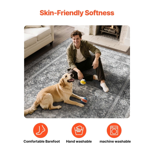 VEVOR 8 x 10 ft Area Rug, Large Washable Rug, Non-Slip and Tear-Resistant Soft Carpet, Pet & Child Friendly Vintage Area Rugs, Indoor Mat for