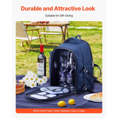 VEVOR Picnic Backpack, Beach Picnic Backpack Bag for 2 Person with Insulated Cooler Compartment, Detachable Bottle/Wine Holder, Lightweight Blanket,