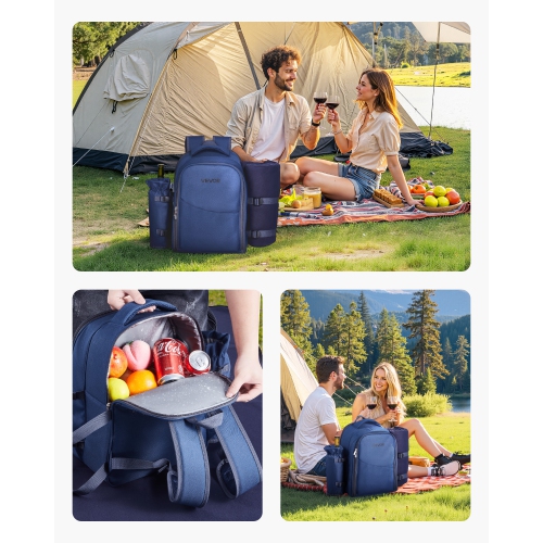 VEVOR Picnic Backpack, Beach Picnic Backpack Bag for 2 Person with Insulated Cooler Compartment, Detachable Bottle/Wine Holder, Lightweight Blanket,