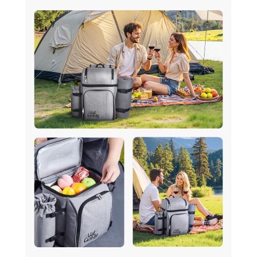 VEVOR Picnic Backpack, Beach Picnic Backpack Bag for 4 Person with Insulated Cooler Compartment, Detachable Bottle/Wine Holder, Lightweight Blanket,