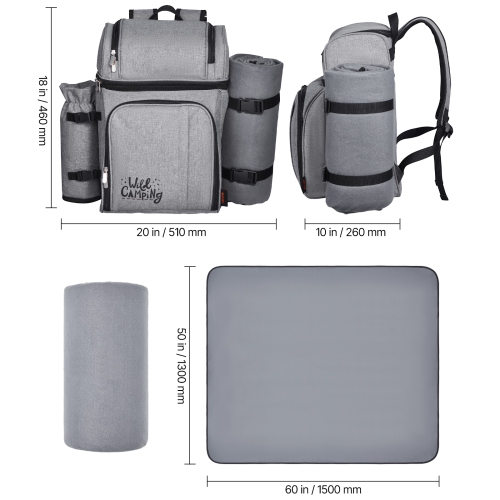 VEVOR Picnic Backpack, Beach Picnic Backpack Bag for 4 Person with Insulated Cooler Compartment, Detachable Bottle/Wine Holder, Lightweight Blanket,