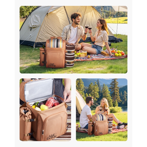 VEVOR Picnic Backpack, Beach Picnic Backpack Bag for 4 Person with Insulated Cooler Compartment, Detachable Bottle/Wine Holder, Lightweight Blanket,