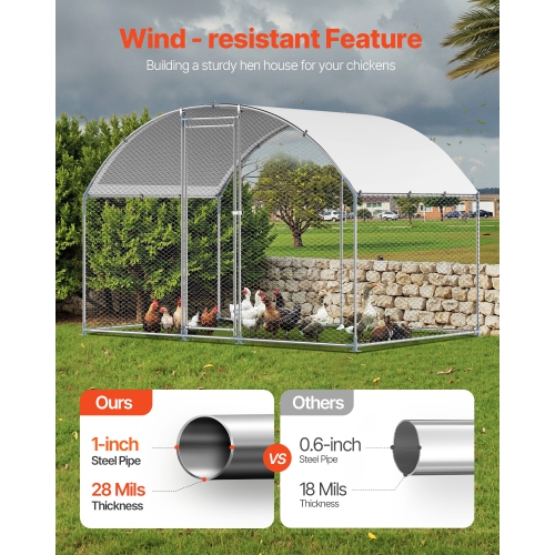 VEVOR 9.8x6.5x6.5ft Metal Chicken Coop, Large Walk-in Chicken Runs with Cover, Doom Roof Hen House Enclosure with Security Lock, Outdoor Duck Rabbit